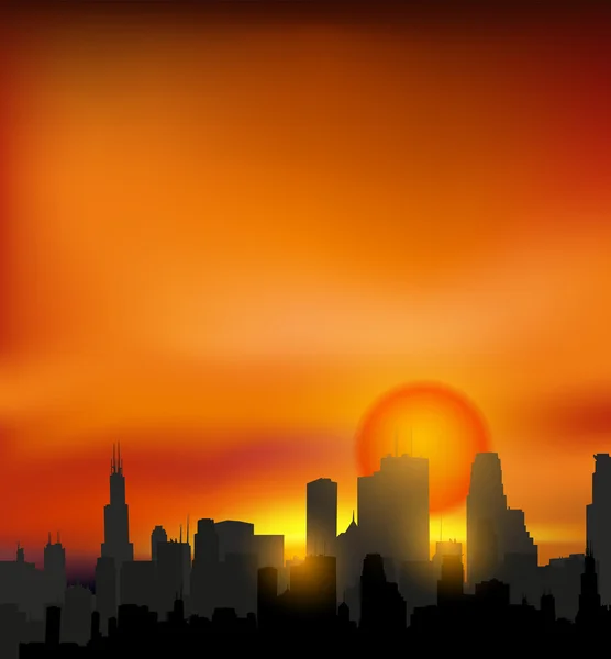 Città in illustrazione tramonto — Vettoriale Stock