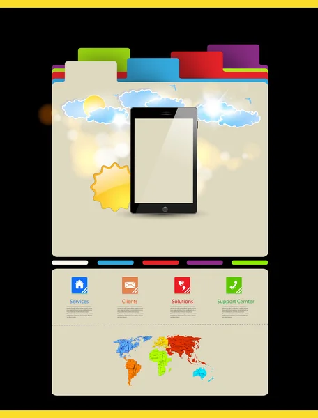 Modello di sito web, Touchscreen Mobile — Vettoriale Stock