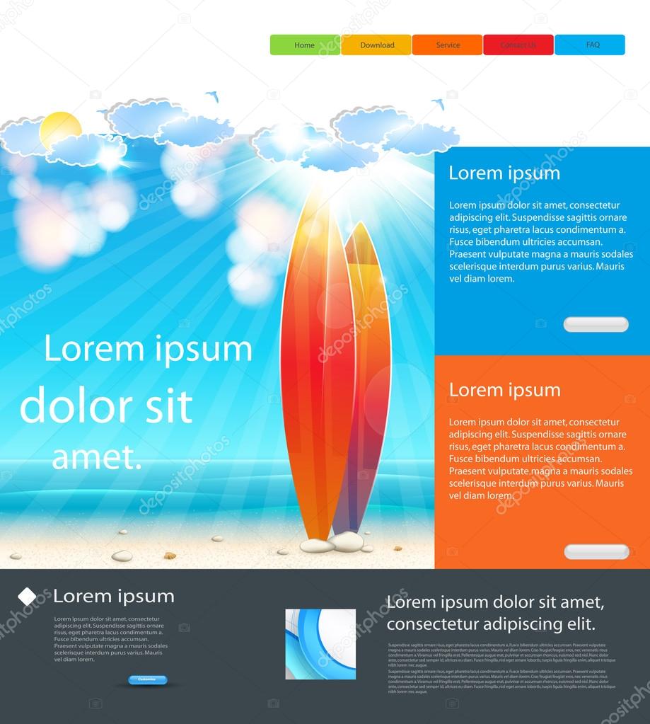 Website Holidays Template background with surfboard, easy all ed