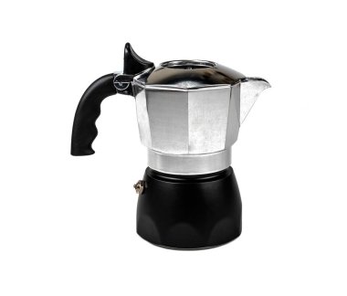 Beyaz arka planda izole edilmiş klasik İtalyan kahve makinesi. 