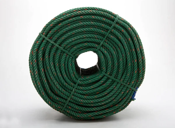 Rollo Grande Con Nueva Cuerda Verde Para Industria Naviera — Foto de Stock