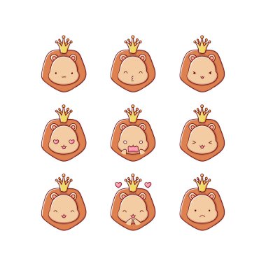 Farklı duygulardaki komik aslan ifadeleri koleksiyonu. Görüntü