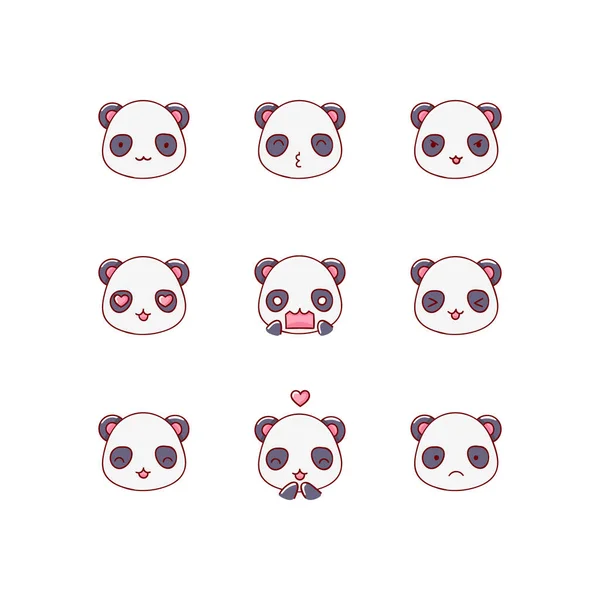 さまざまな感情の面白いかわいいパンダの感情の文字のコレクション。イラスト — ストックベクタ