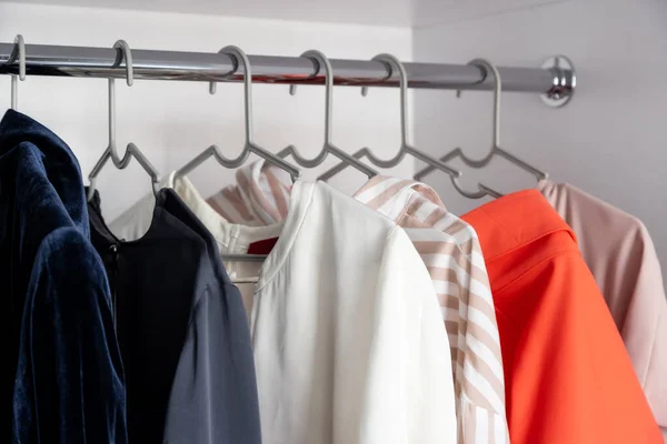 Colored Clothes Hang Hanger Home Closet Store Shirts Blouses Jackets — Stock Photo, Image