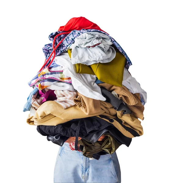 Close Isolated Object Young Woman Holds Her Hands Large Pile — Stock Photo, Image