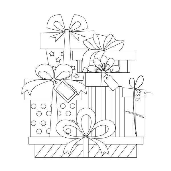 Kreslená Dárková Krabice Černobílá Grafika Vánoční Dárky Dárkové Krabice Vánoční — Stockový vektor