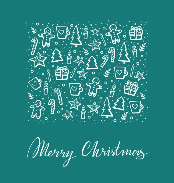 Feliz Navidad Vector Lettering y gráfico de Navidad dibujado a mano. Tarjeta de felicitación sobre fondo de color blanco. Ilustración vectorial — Archivo Imágenes Vectoriales