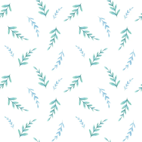 Χριστούγεννα Υδατογραφία αδιάλειπτη μοτίβο με μπλε κλαδιά λευκό φόντο. Υδατογραφία απομονωμένη χειμερινή απεικόνιση - απόθεμα το νέο έτος — Φωτογραφία Αρχείου