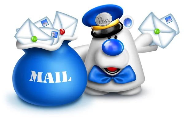 Whimsical Cartoon Polar bear mailman with Mail Bag — Stock Photo, Image