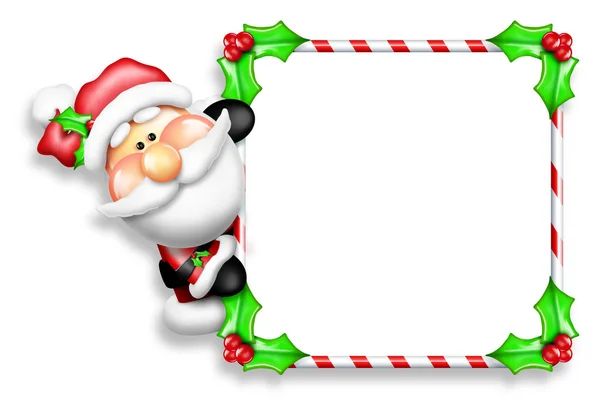 Whimsical Cartoon Santa Peeking Around Candy Cane Sign Stock Picture