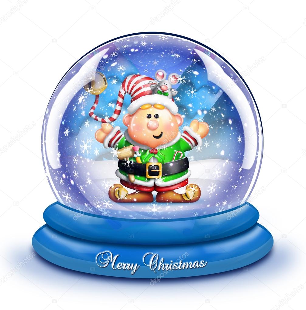 Whimsical Cartoon Elf Snow Globe