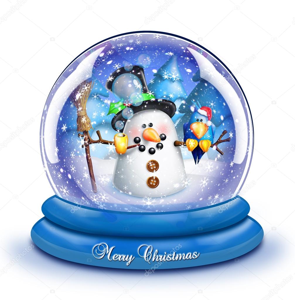 Whimsical Cartoon Snowman Snow Globe