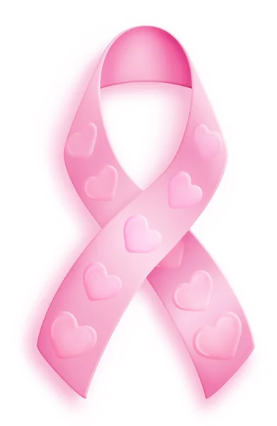 Cinta rosa de cáncer de mama con corazones — Foto de Stock