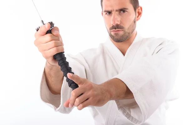 Martial arts man with sword — Stock Photo, Image
