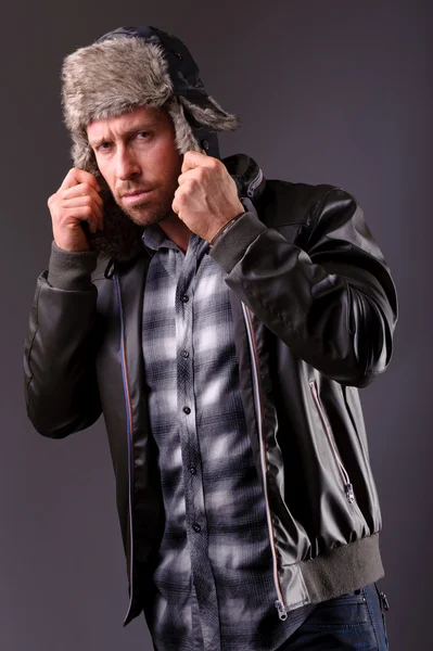 Handsome man in leather jacket — Stock Photo, Image