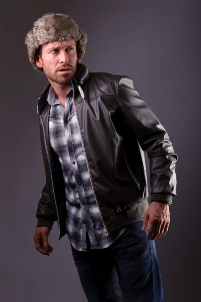 Handsome man in leather jacket — Stock Photo, Image