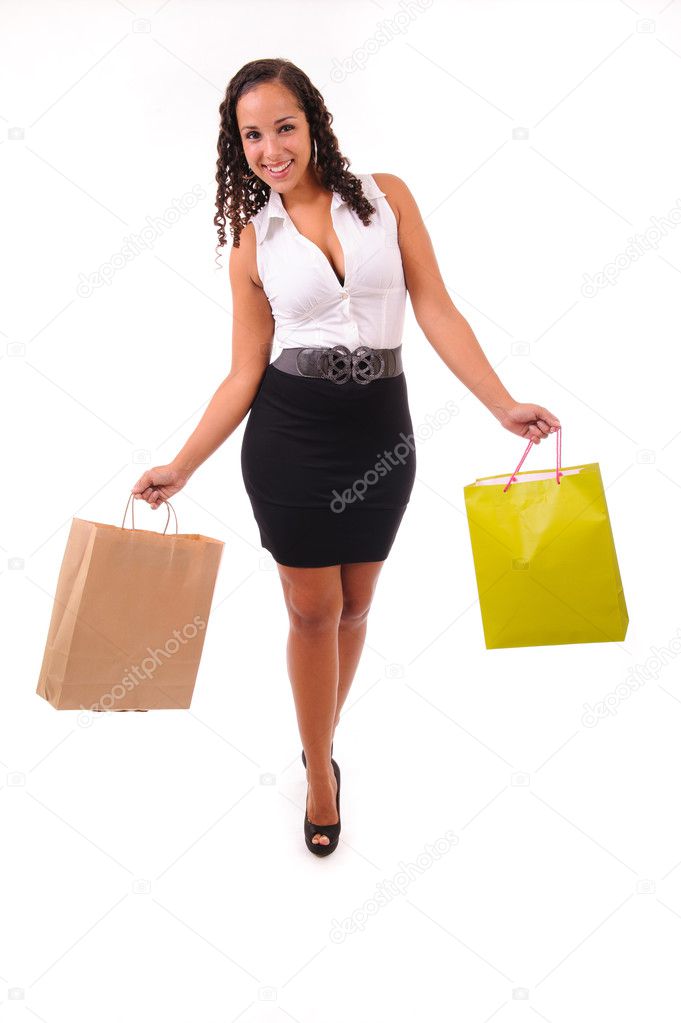 beautifulwoman with two shopping bags