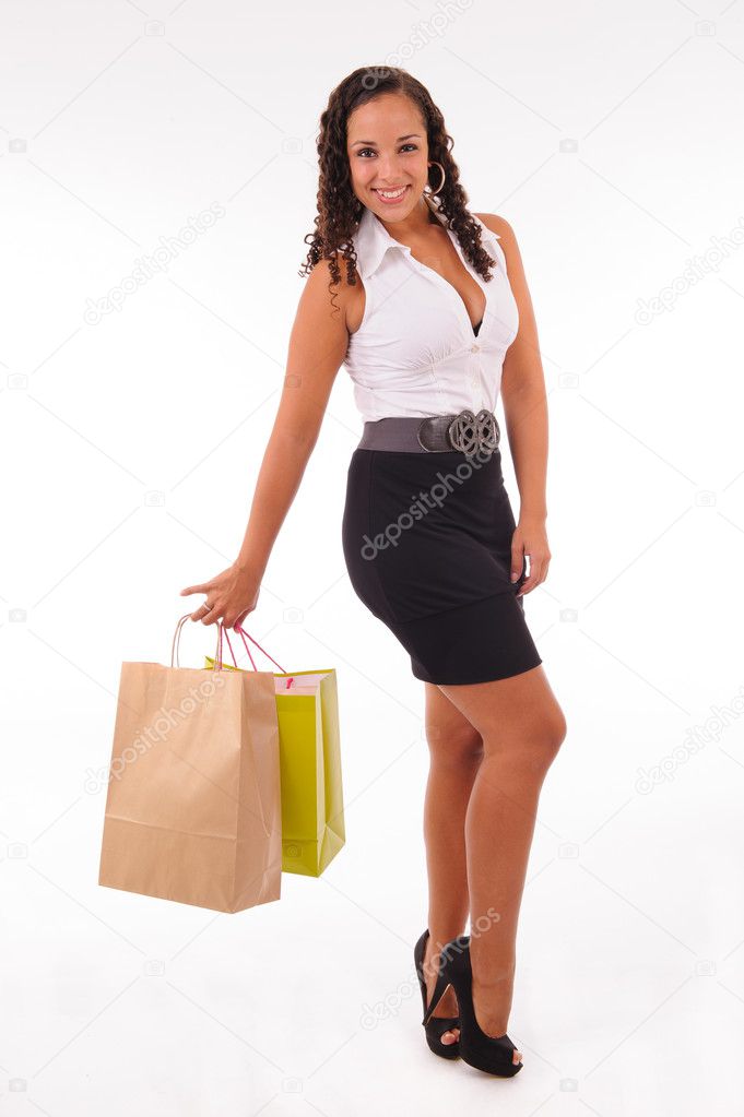 beautifulwoman with two shopping bags