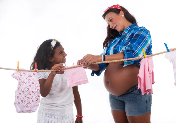 Pregnant mon and daughter playing — Stock Photo, Image