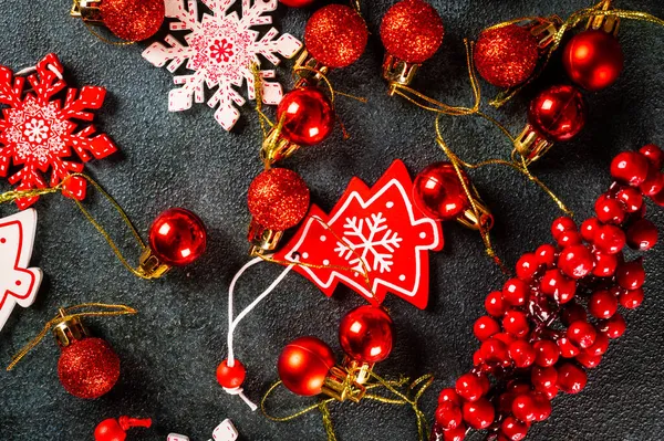 Christmas Background Christmas Decorations Dark Background Top View Copy Space — Stock Photo, Image