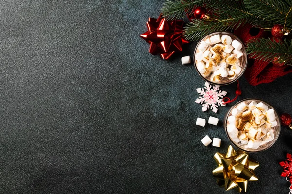 Karácsonyi Háttér Házi Forró Csokoládé Top View Téli Kakaó Újévi — Stock Fotó