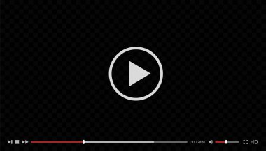 Media player template or mockup with play, pause and stop buttons on dark transparent background - vector
