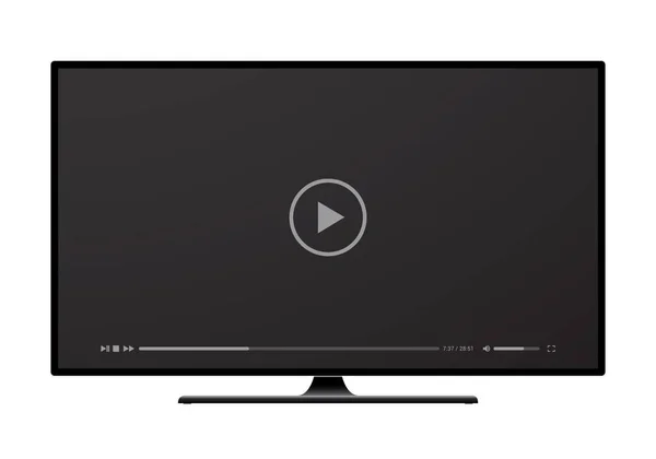 Ρεαλιστική Απεικόνιση Της Μαύρης Τηλεόρασης Video Media Player Διάνυσμα — Διανυσματικό Αρχείο