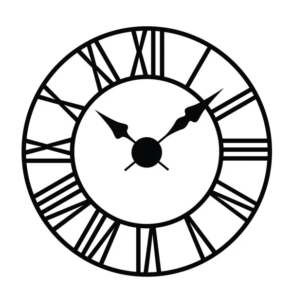 Black White Illustration Wall Clock Face Roman Numerals Vector — Vetor de Stock
