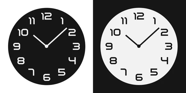 Set Wall Clock Faces Numbers Hands Black White Background Vector — Vetor de Stock