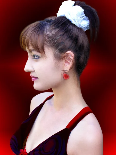 Profile of the girl on red a black background — Stock Photo, Image