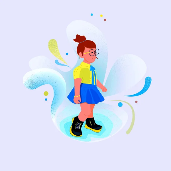 Illustration Von Schulmädchen Mit Brille Blauem Rock Gelbem Shirt Auf — Stockfoto