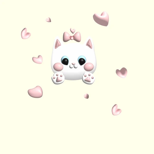 Икона Симпатичной Кошечки Головы Сердец — стоковое фото