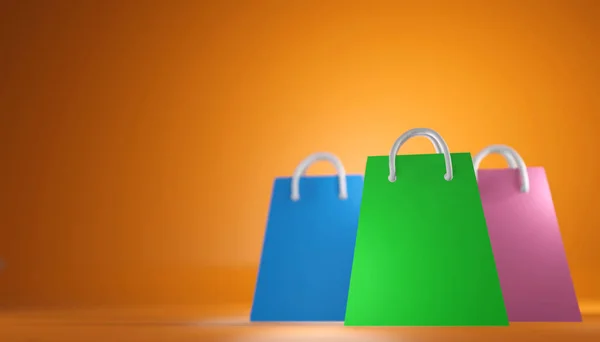 Shopping bags illustration. Horizontal format, copy-space, situated on the right side of picture