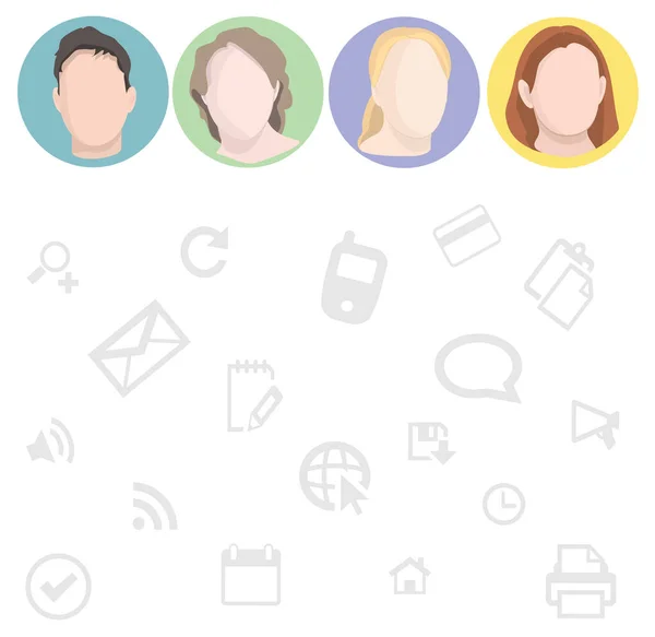 Illustration with 4 faces without features. Icons of communication isolated on white background