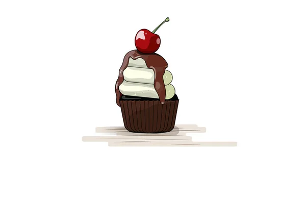 Lekkere Chocolade Cupcake Met Room Kers Top Bedekt Met Chocoladesaus — Stockfoto