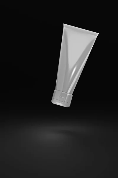 White Tube Cosmetic Product Falling Isolated Black Background — Zdjęcie stockowe