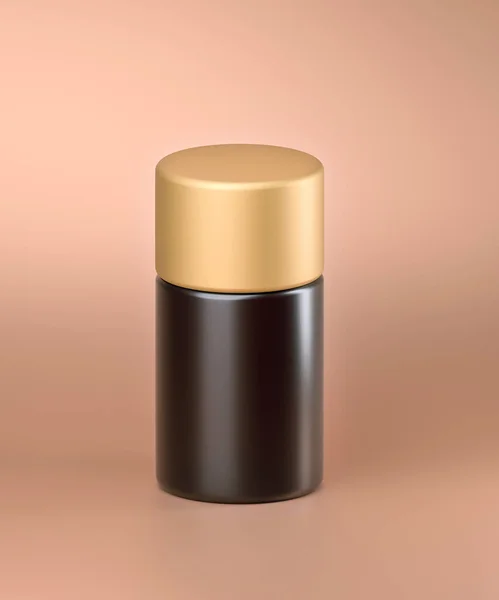 Bruine Cosmetische Fles Met Gouden Dop Mockup Perzik Kleur Achtergrond — Stockfoto
