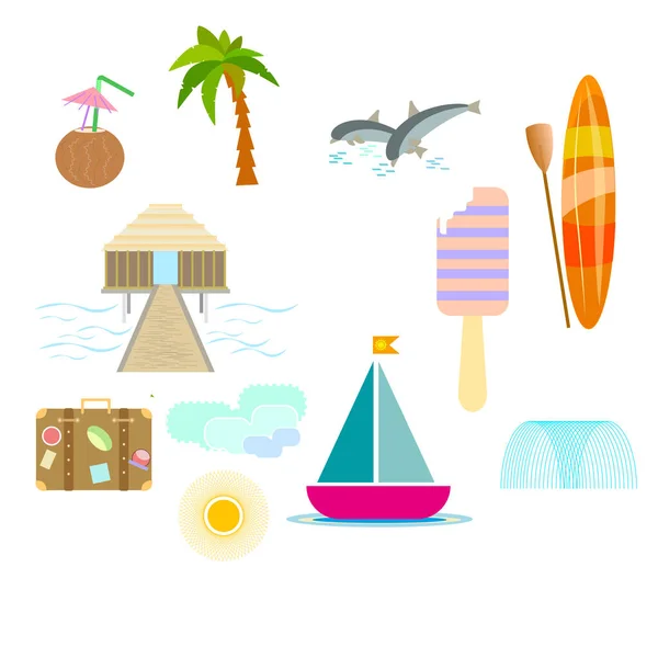 Vacation Summer Icons Different Associations Isolated White Background — Φωτογραφία Αρχείου