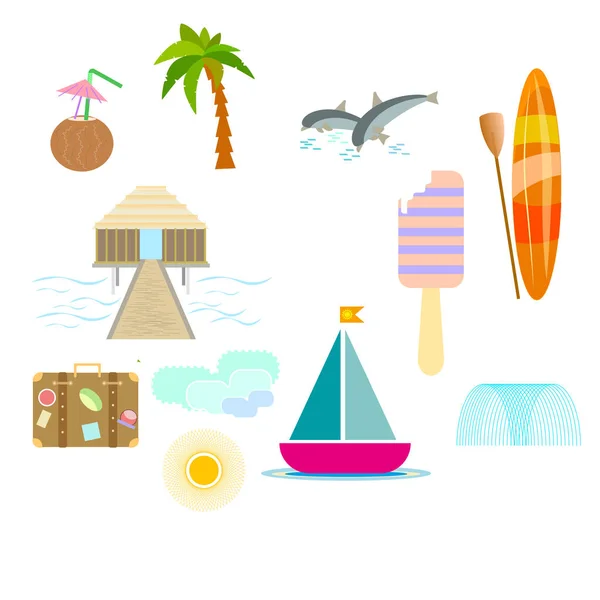 Vacation summer icons with different associations. Isolated on white background
