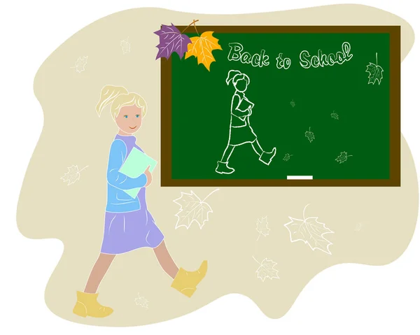 Illustration Little Girl Which Going School Book Board Letters Drawing — 스톡 사진