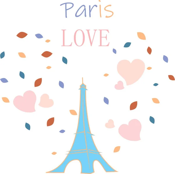 Eiffel Tower Poster Illustration Autumn Leaves Words Love Fotos De Bancos De Imagens Sem Royalties