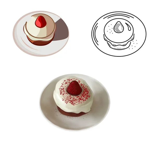 Strawberry Cake Illustration Icons Three Kinds Isolated Transparent Background — Stok fotoğraf