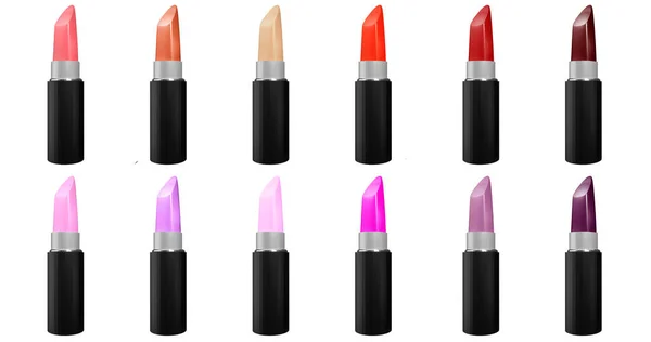 Mockup Rossetto Prodotto Set Colori Isolato Sfondo Trasparente — Foto Stock