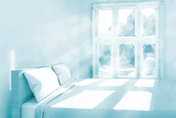 Güneşli Parlak Yatak Odasının Arka Planının Boyutlu Çizimi Güneşli Pencerenin — Stok fotoğraf