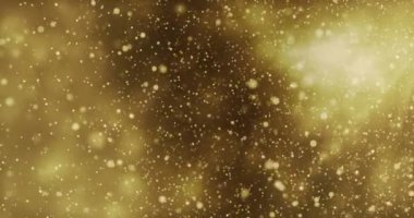 Havada yavaşça yüzen altın parçacıklar. 3D animasyon. Soyut arkaplan.