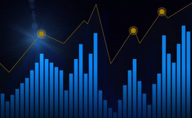 Ekonomi grafiği, borsa yatırımlarının mavi arka plandaki ticaret tablosu. Dijital illüstrasyon
