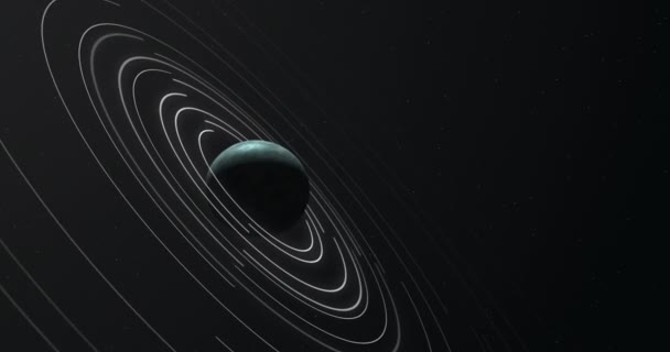 Modrá Planeta Soustřednými Bílými Kruhy Obíhajícími Vesmíru Futuristické Abstraktní Pozadí — Stock video