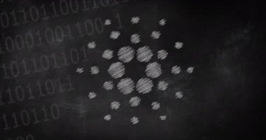 Cardano (ADA) kripto para birimi logosu çizimi. Tebeşir el karatahtanın üzerine çizilmiş. Döndürülebilir canlandırma