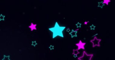 Siber uzayda yüzen yıldız şekilli neon floresan ile soyut bir arkaplan. Siber punk tarzı. 3d canlandırma