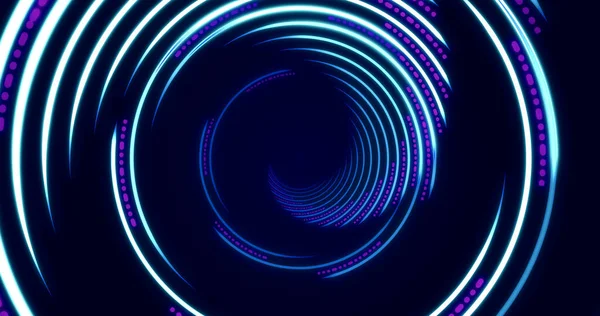 Blue Purple Neon Light Curved Lines Forming Spiral Tunnel Futuristic — 图库照片